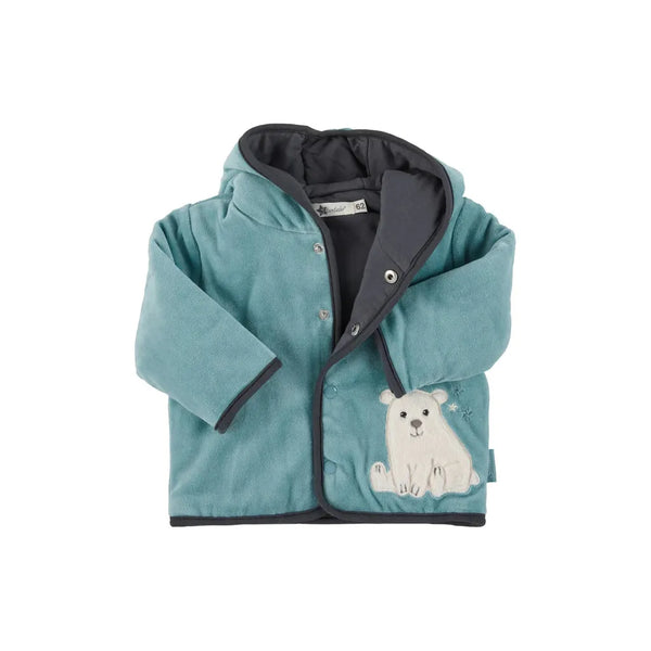 Kapuzen-Jacke aus Nicki, Motiv Eisbär Elia, Türkis / Größe 62
