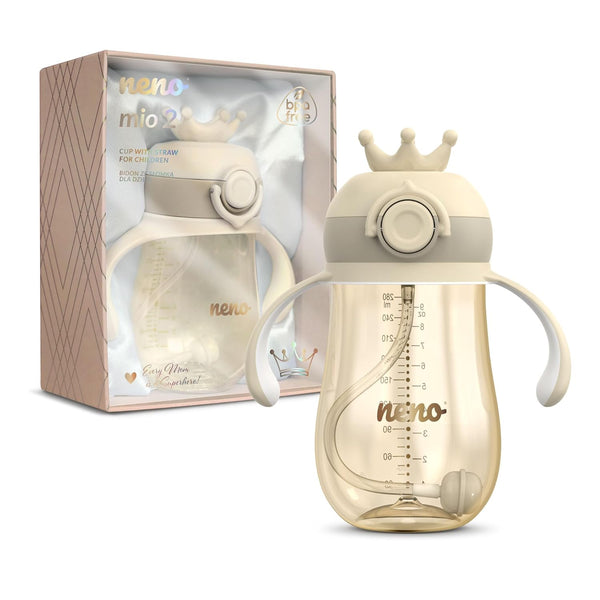Neno® Mio 2 Cream Premium Babyflasche mit Trinkhalm - BPA Frei - Anti-Kolik-Sauger